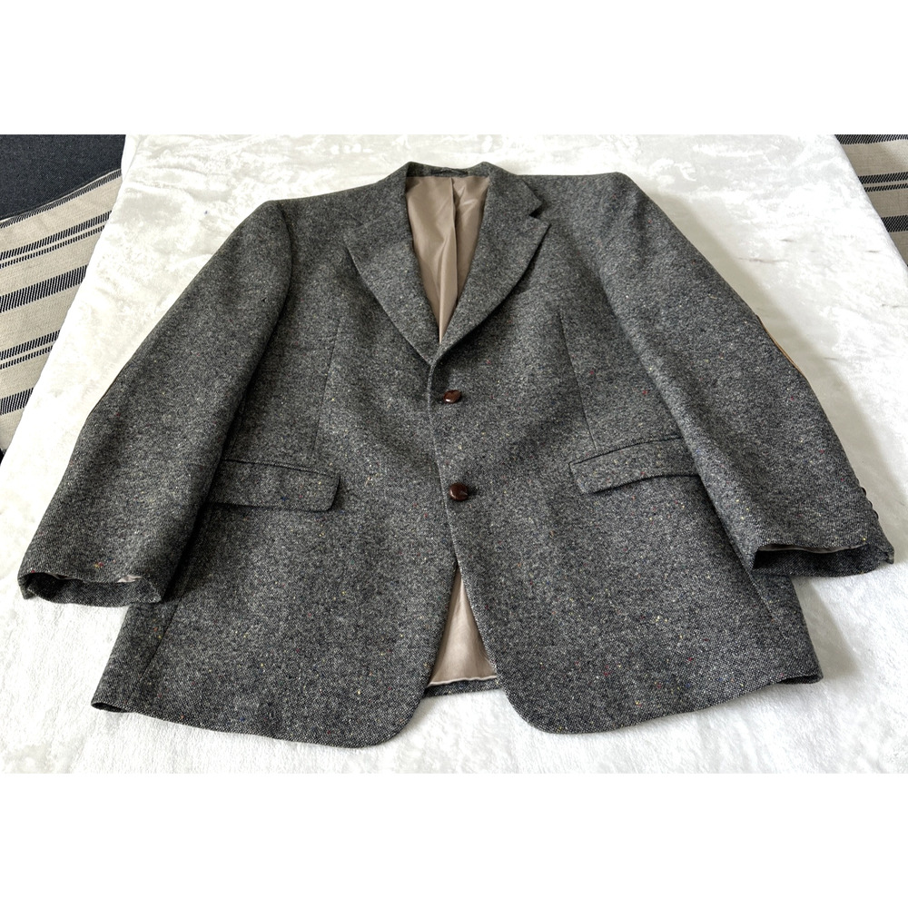 Vintage Austin Reed Wool Blazer 44R Tweed Gray Patch On Elbow USA Career